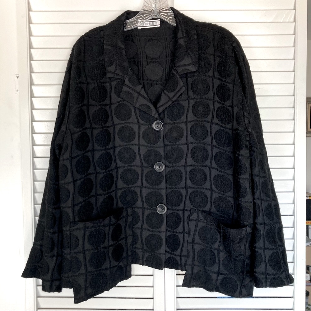 Transparente Germany Black Textured Dot Patch Pocket Jacket Blazer L -Xl